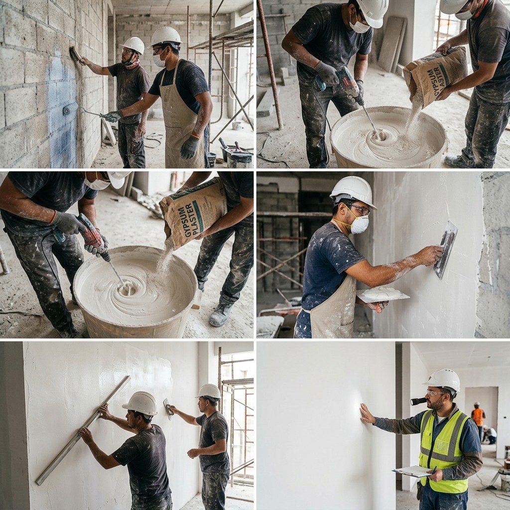 Modern gypsum plastering wall finishing